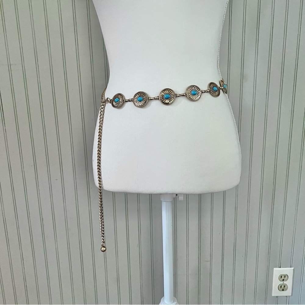 Vintage Gold and Turquoise Disc Chain Belt